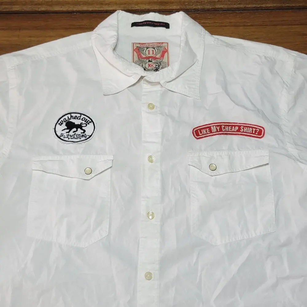 Just A Cheap Shirt White Full Button w/ Patches - Size XXL*